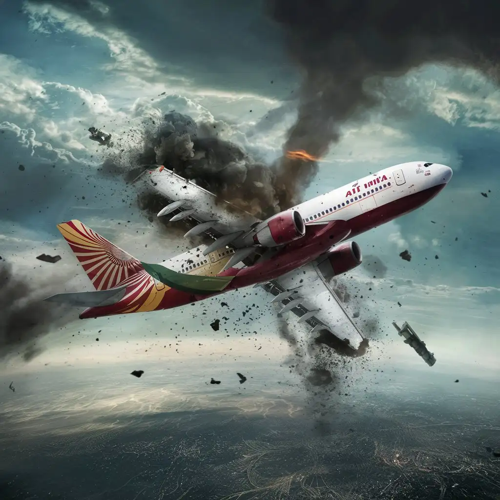 Air india flight is fired and broken into two pieces in the sky