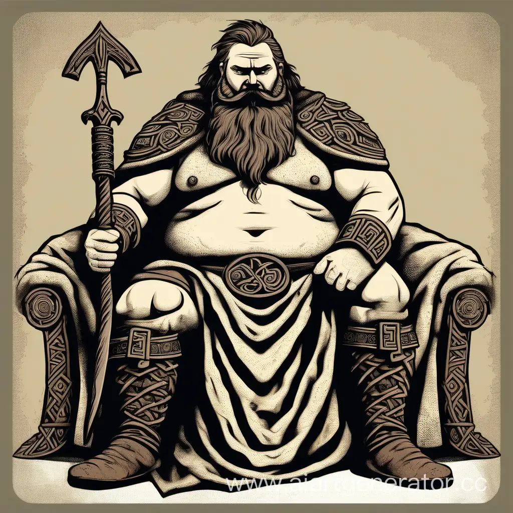толстый мужик кельт с бородой сидит на диване варвар древний с копьём скуф кельт варвар 