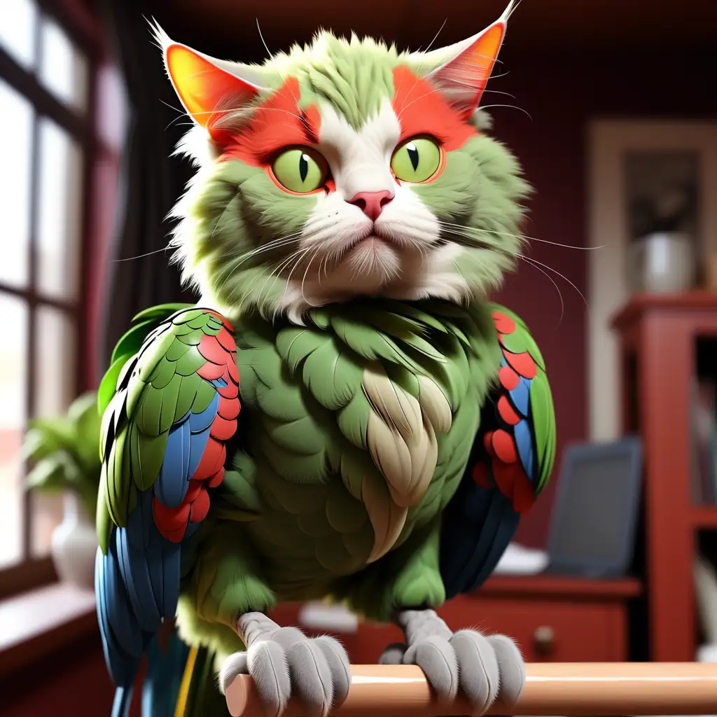 Colorful Fusion Imagining a Hybrid House Cat Parrot
