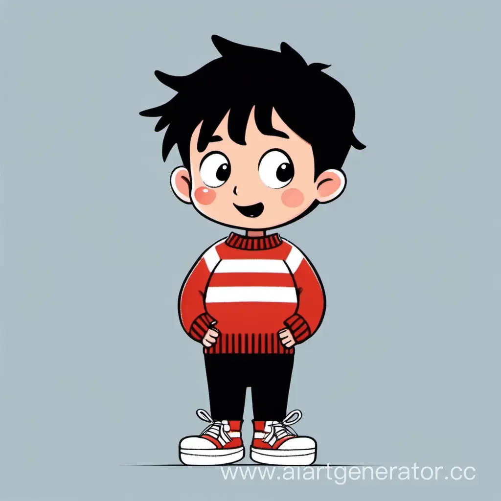 Cheerful-Cartoon-Boy-in-Stylish-Red-Sweater-and-Sneakers