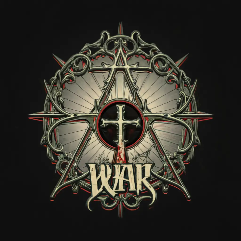 a logo design,with the text "ActiveMachine War", main symbol:an album cover with a religious symbol, the text ActiveMachine and the text War, written in an original way with a horror-style mistic background,Moderate,be used in Religious industry,clear background