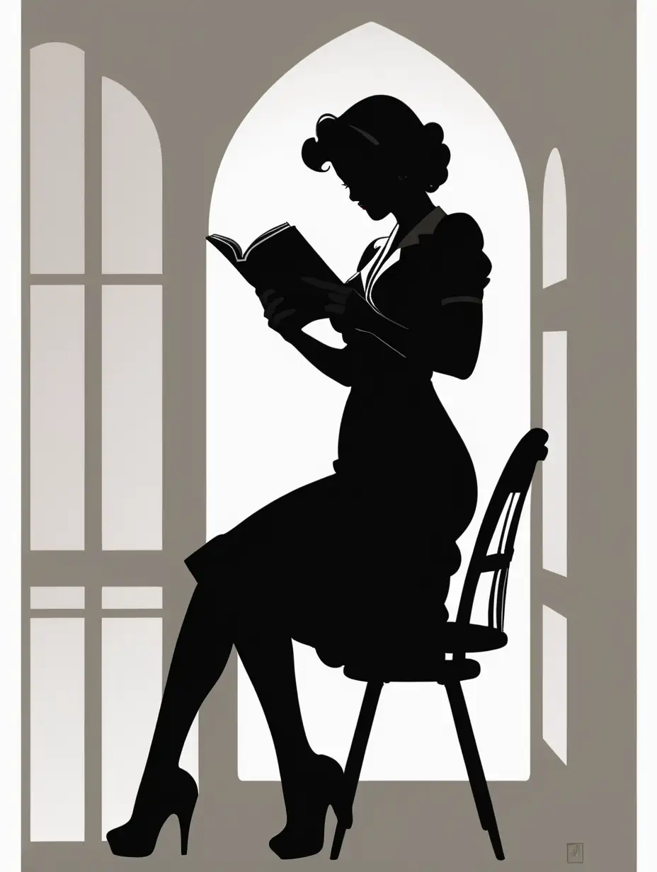 Silhouette of a Captivating Pinup Engaged in Reading