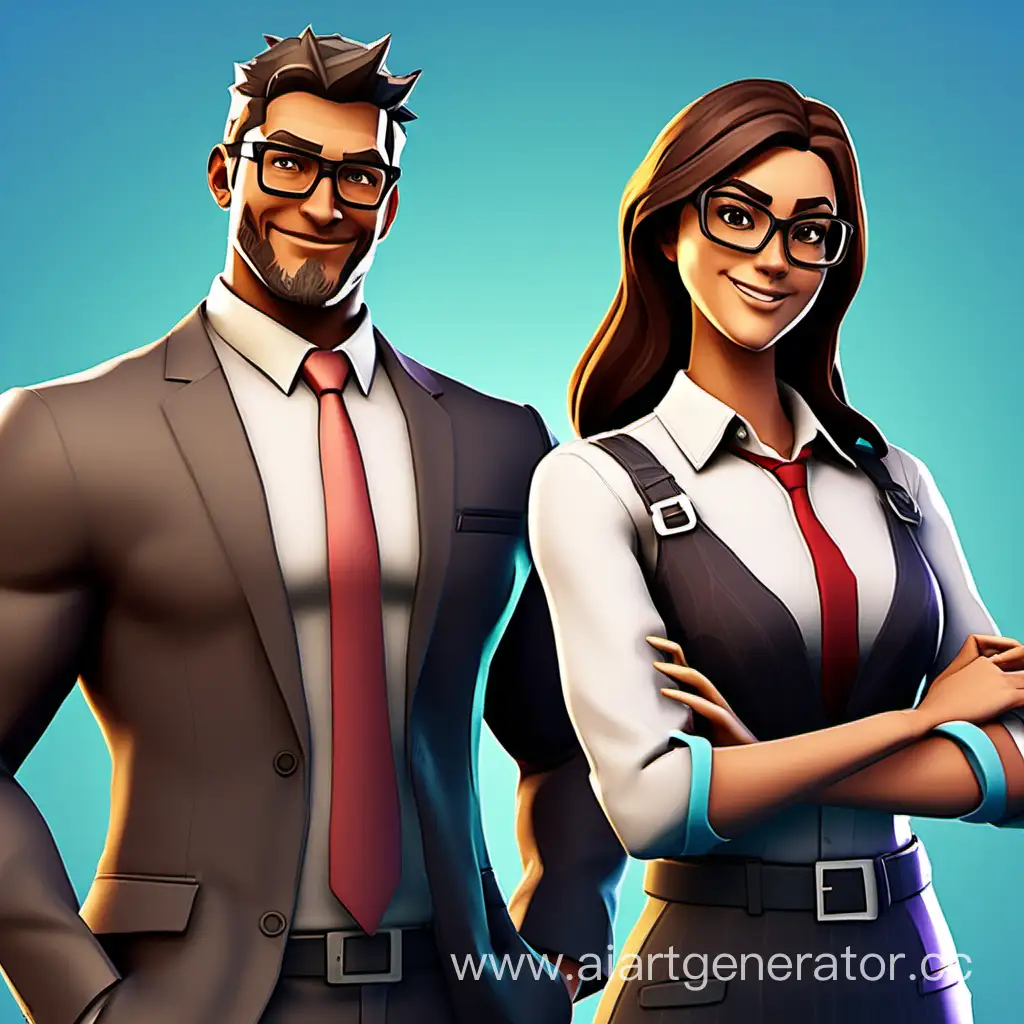 Professional-Office-Couple-Smiling-in-FortniteInspired-Art