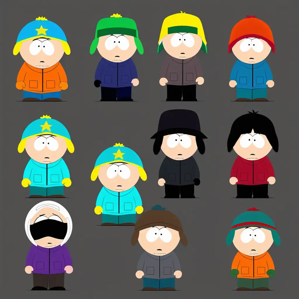 Transparent PNG Images of Diverse South Park Characters in Various Poses