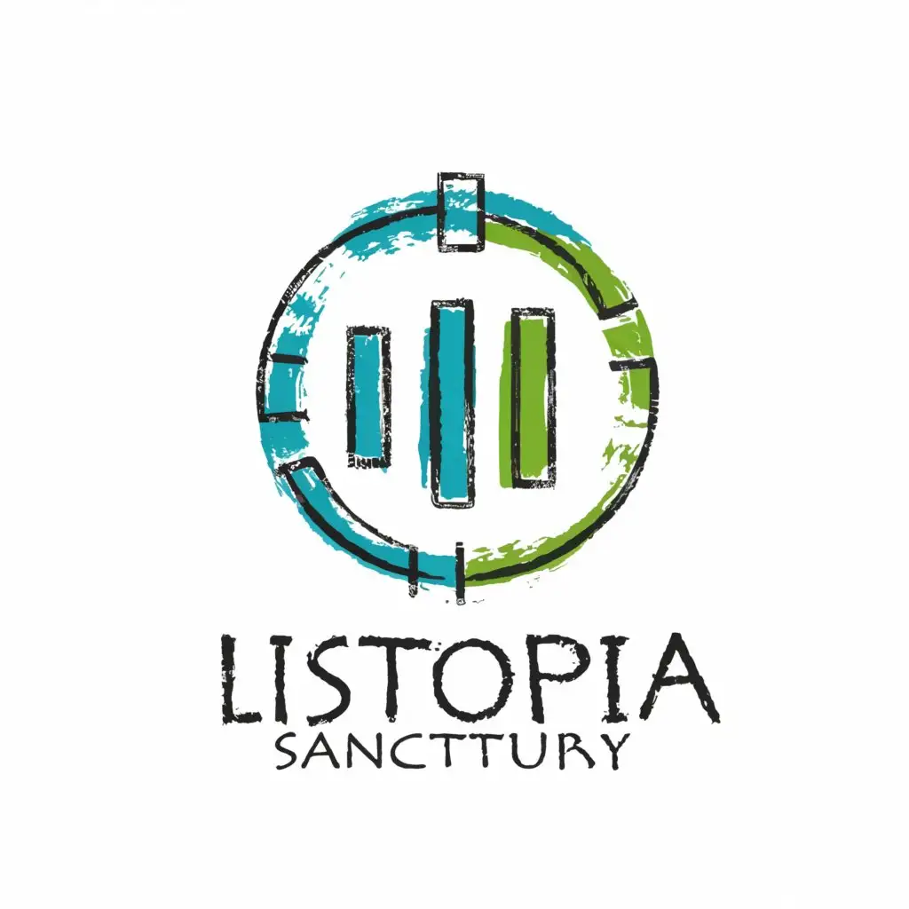 a logo design,with the text "Listopia Sanctuary’s", main symbol:Hand drawn circle, bar chart, blue and green colour,Moderate,clear background