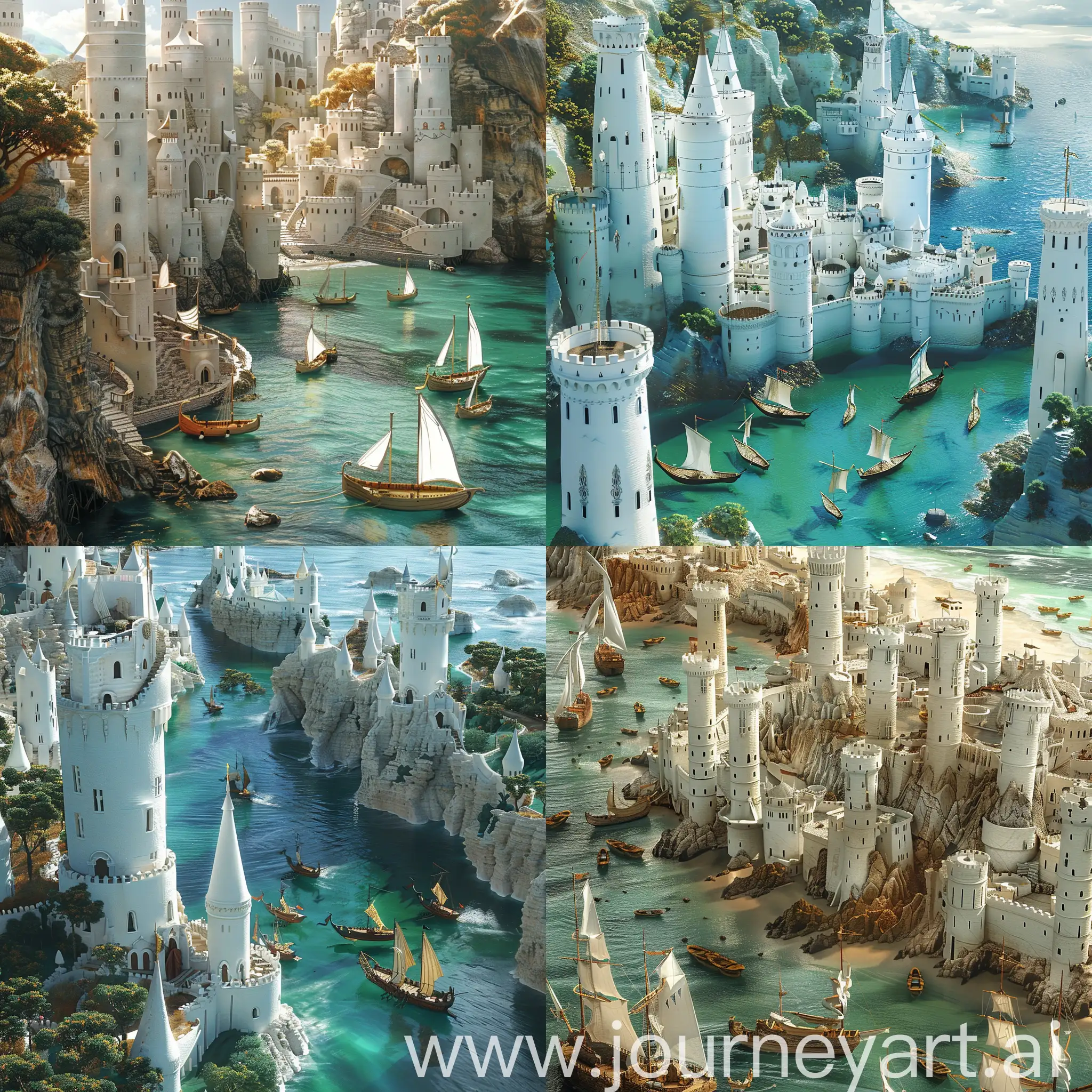 Enchanting-Elven-City-by-the-Coast-with-Towering-White-Structures-and-Gliding-Elven-Boats