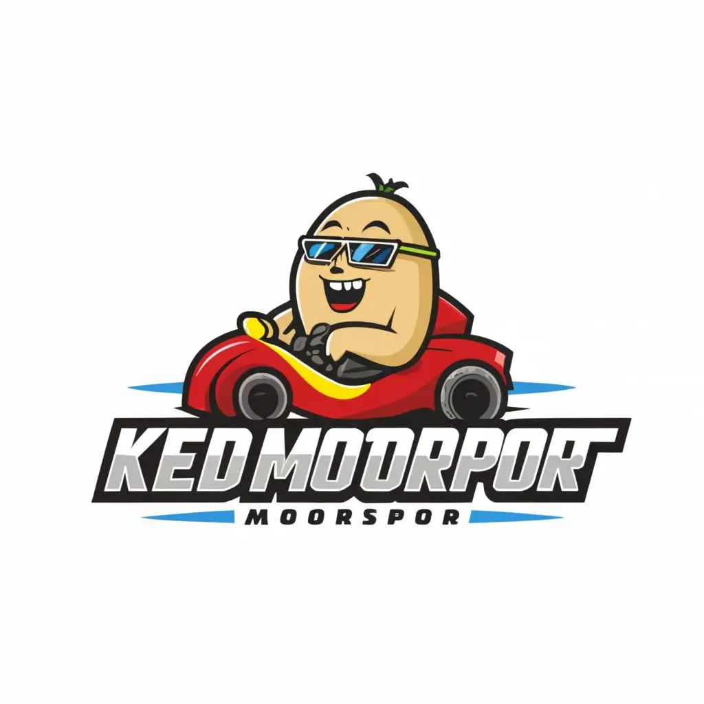 a logo design,with the text "KEDMOTORSPORT", main symbol:POTATOESMAN CARTOON DRIVE A CAR,Moderate,be used in Automotive industry,clear background