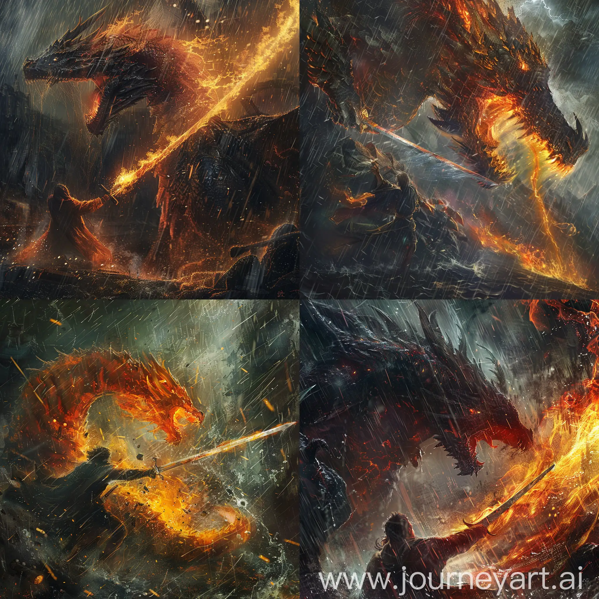 Epic-Battle-Fire-Dragon-vs-Dark-Monster-in-Heavy-Rain