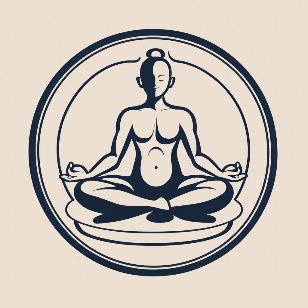 human sitting in a lotus position symbol, round logo depicting relaxation on a massage table