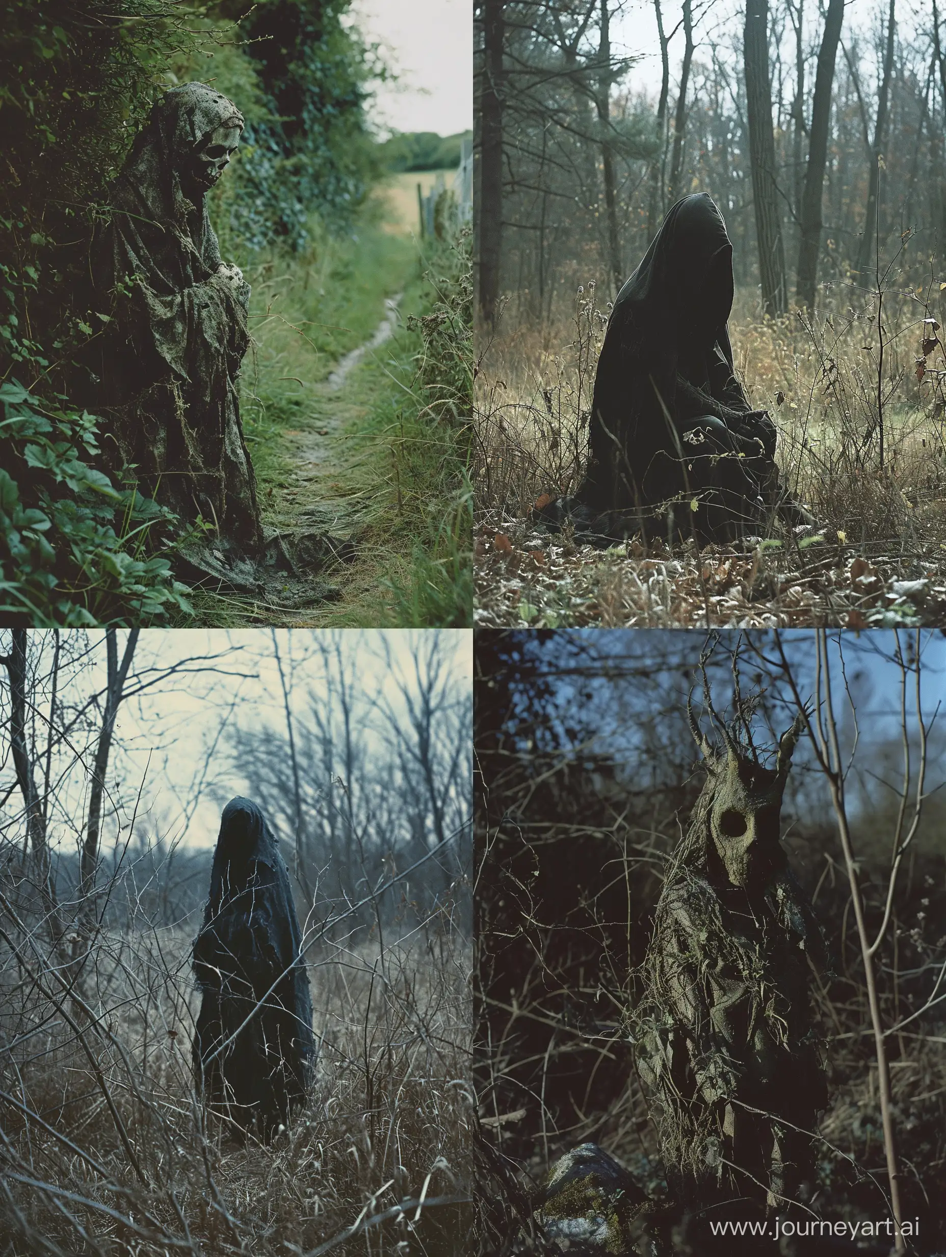 very unsettling  photos of nightmare fuel, demonic possession, rural area, unhinged, saturated, pagan horror, witch core, nightmare fuel, folk horror, dark folk, photo taken with provia, hike core