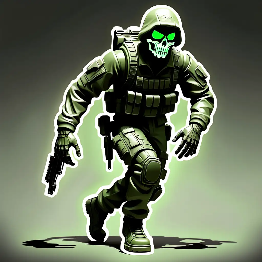 Call of Duty Ghost Foot Soldier in Vibrant Green Armor with Bold White Outline