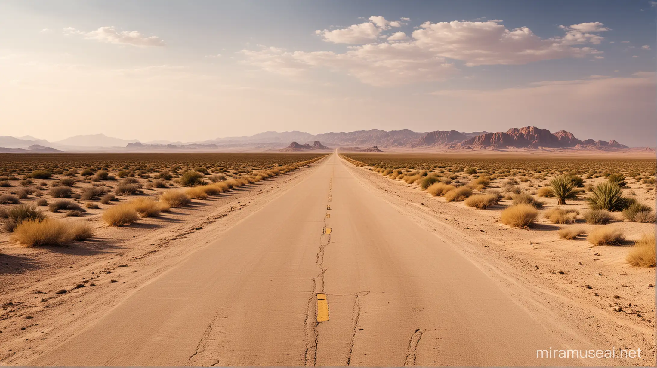 Lonely Road in the Desert Landscape