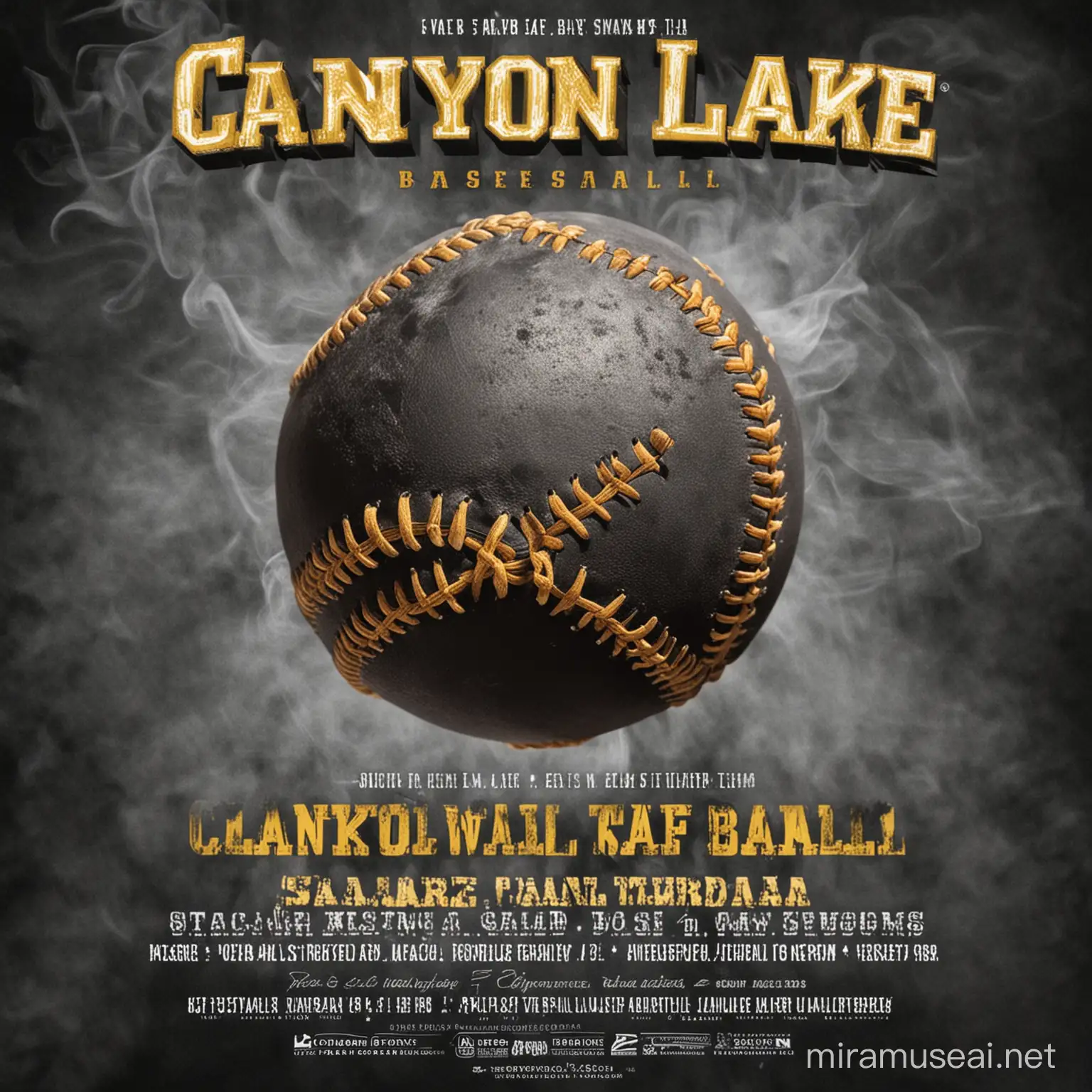 Canyon Lake Smoke Baseball Team Welcome Poster in Grey Black and Gold