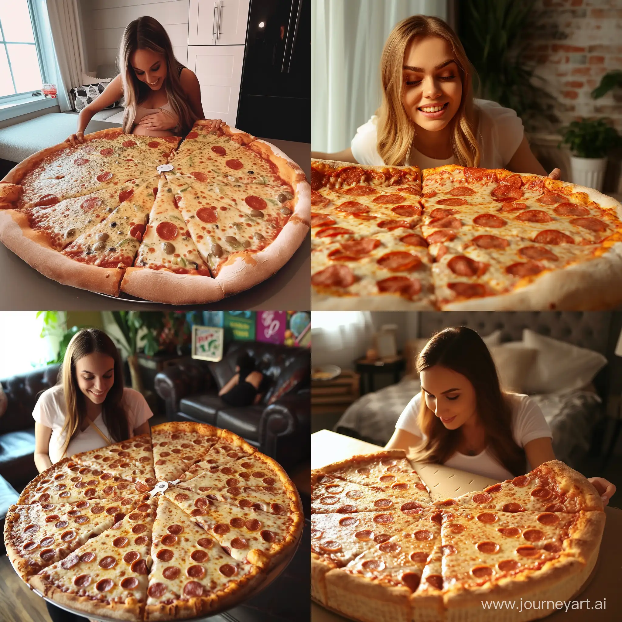 pregnant Woman eat giant pizza