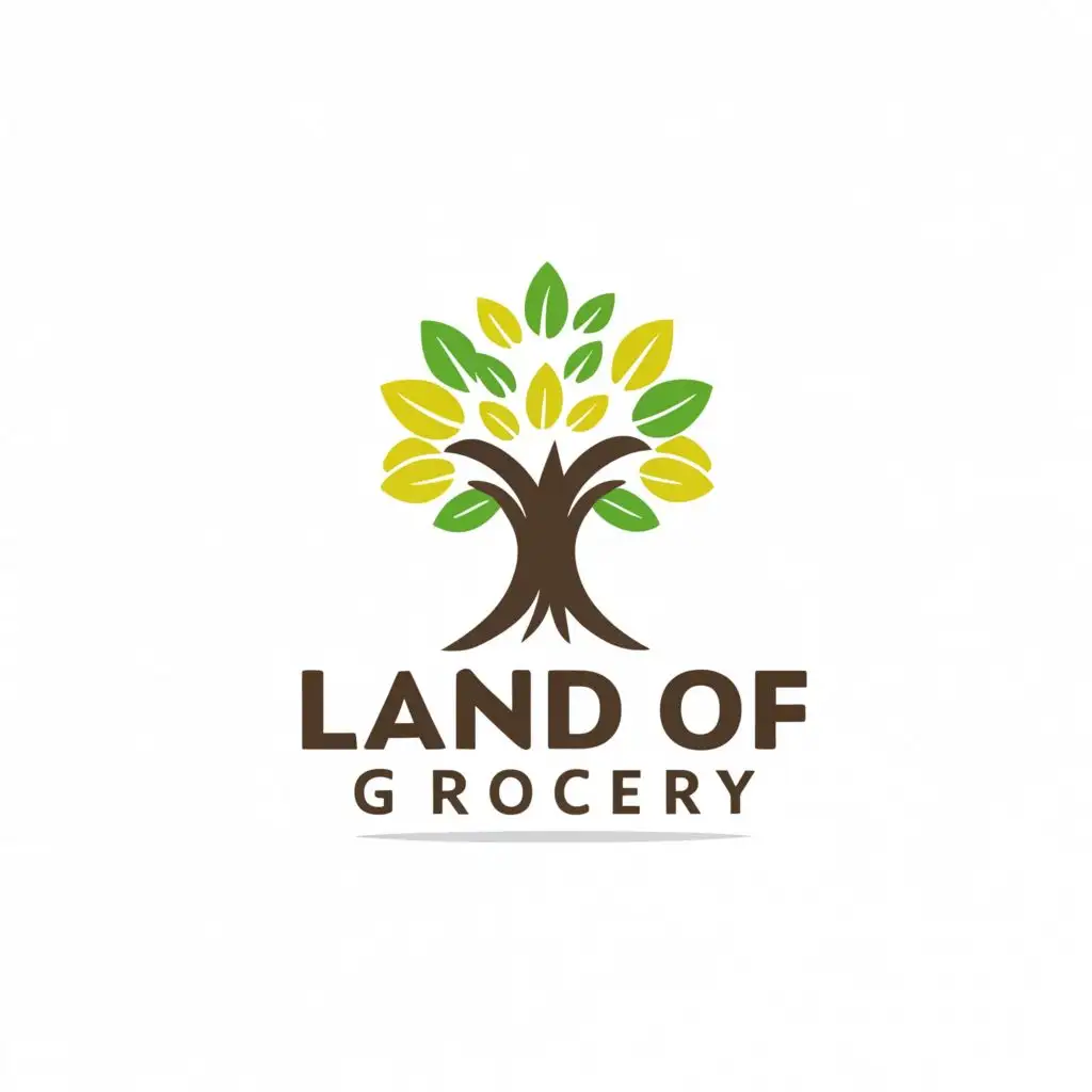 a logo design,with the text "Land of Grocery", main symbol:tree,Moderate,clear background