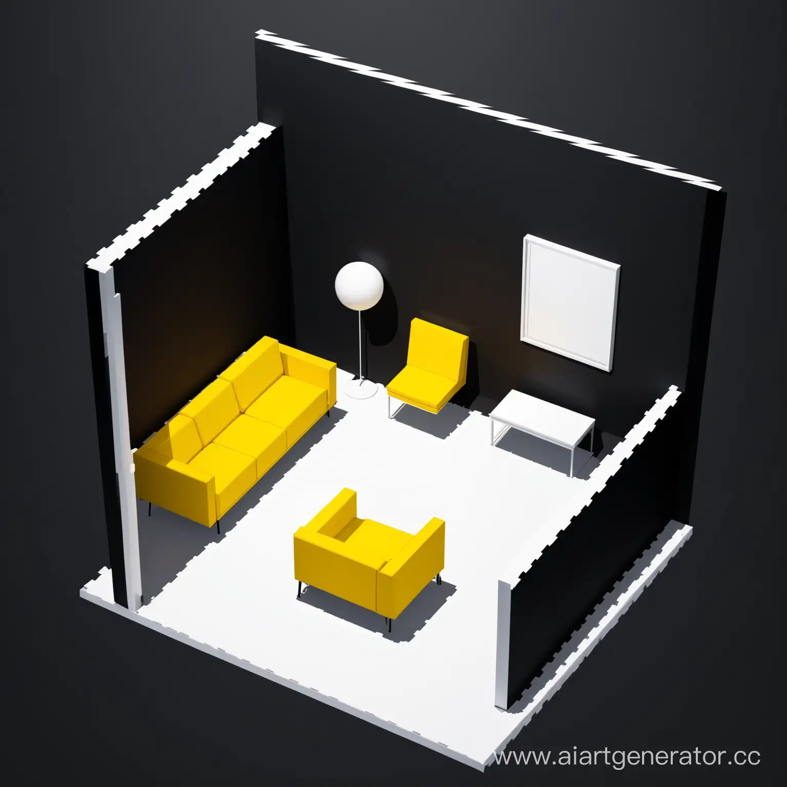 Minimalist-Black-and-White-Room-with-Yellow-Accents