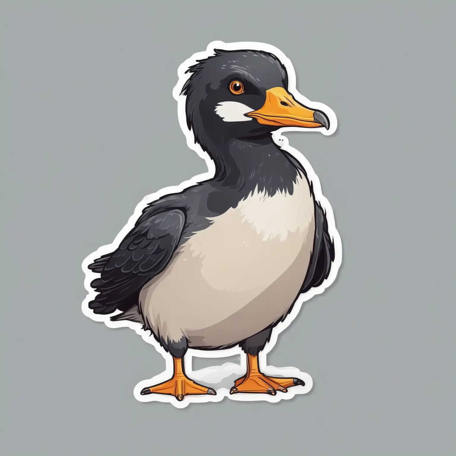 Sticker of a cute Cormorant bird full body, caricature style, exaggerated features, bold lines, Die-cut sticker, vector, isolated on white background