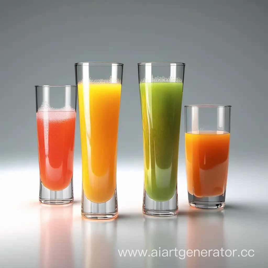 Colorful-Juice-Glasses-on-Reflective-Surface