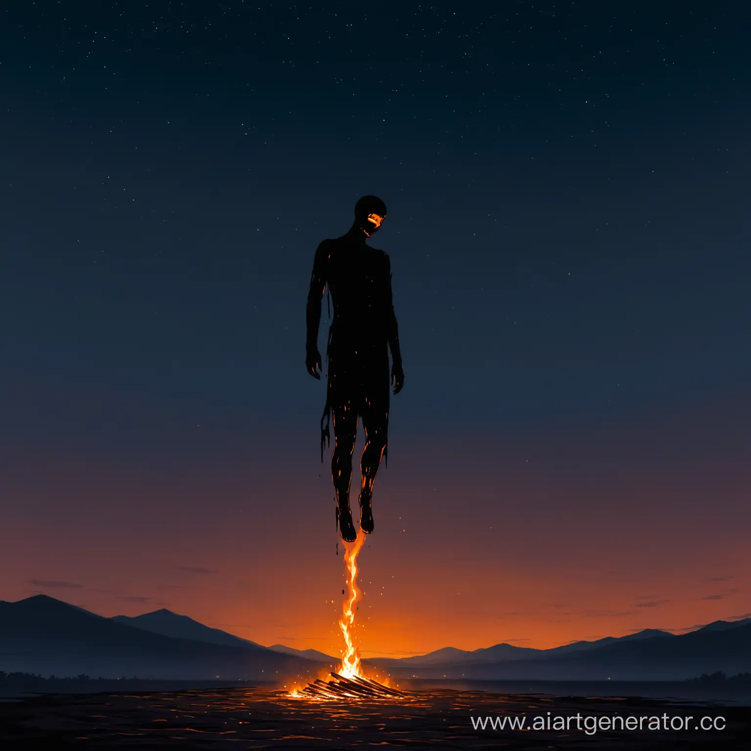 Dramatic-Silhouette-of-a-Falling-Charred-Figure-in-Predawn-Sky