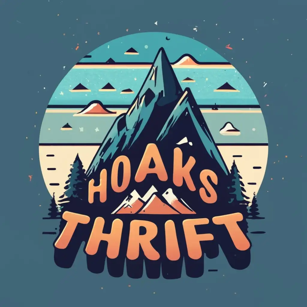 logo, Mountain, with the text "Hoaks thrift", typography, be used in Retail industry