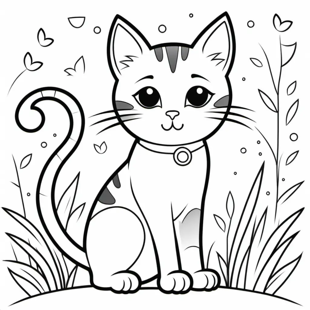 Prompt: simple black and white line art of a cat for a toddler’s coloring book
