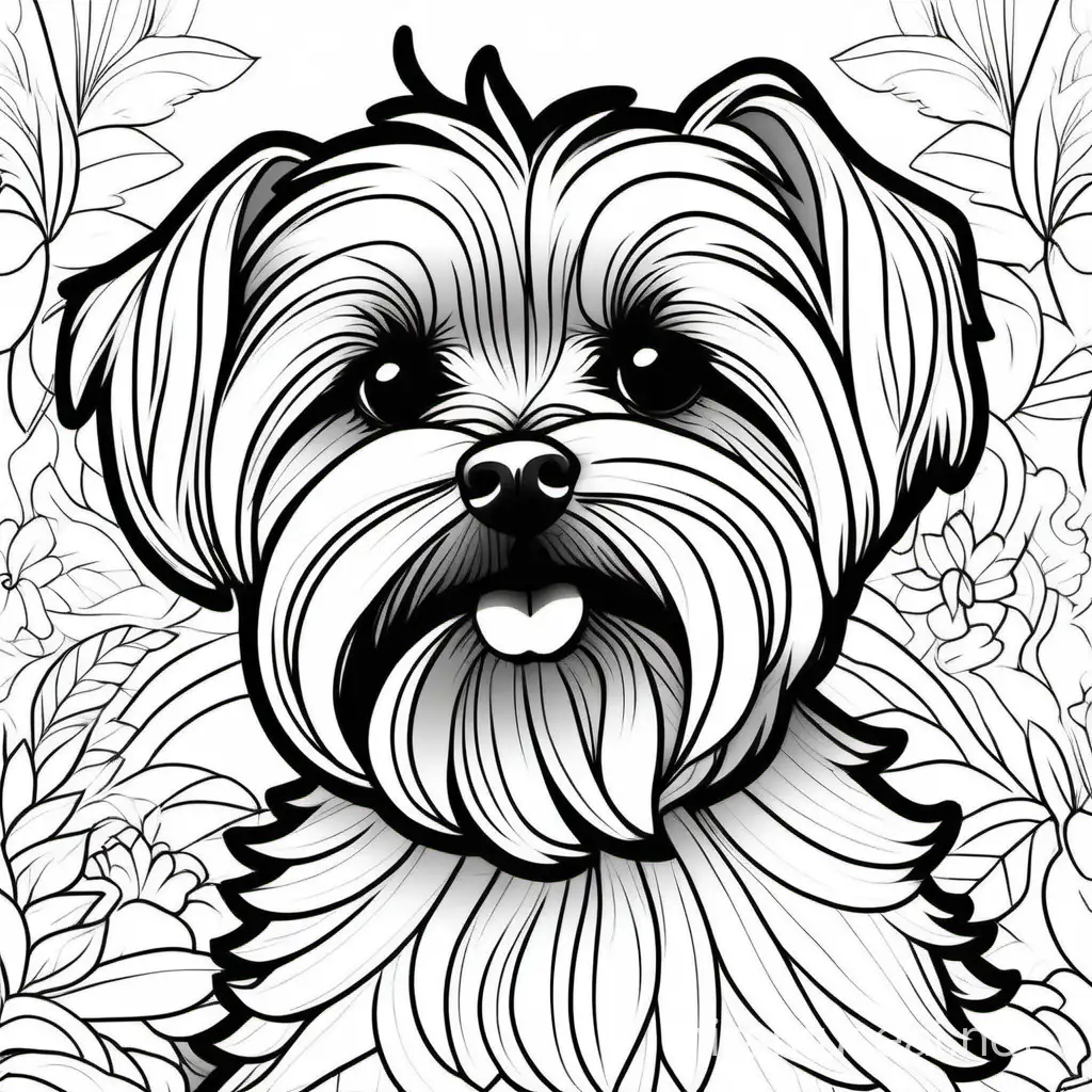 Yorkie Doodle Drawing Simple Line Art in Adult Coloring Book Style
