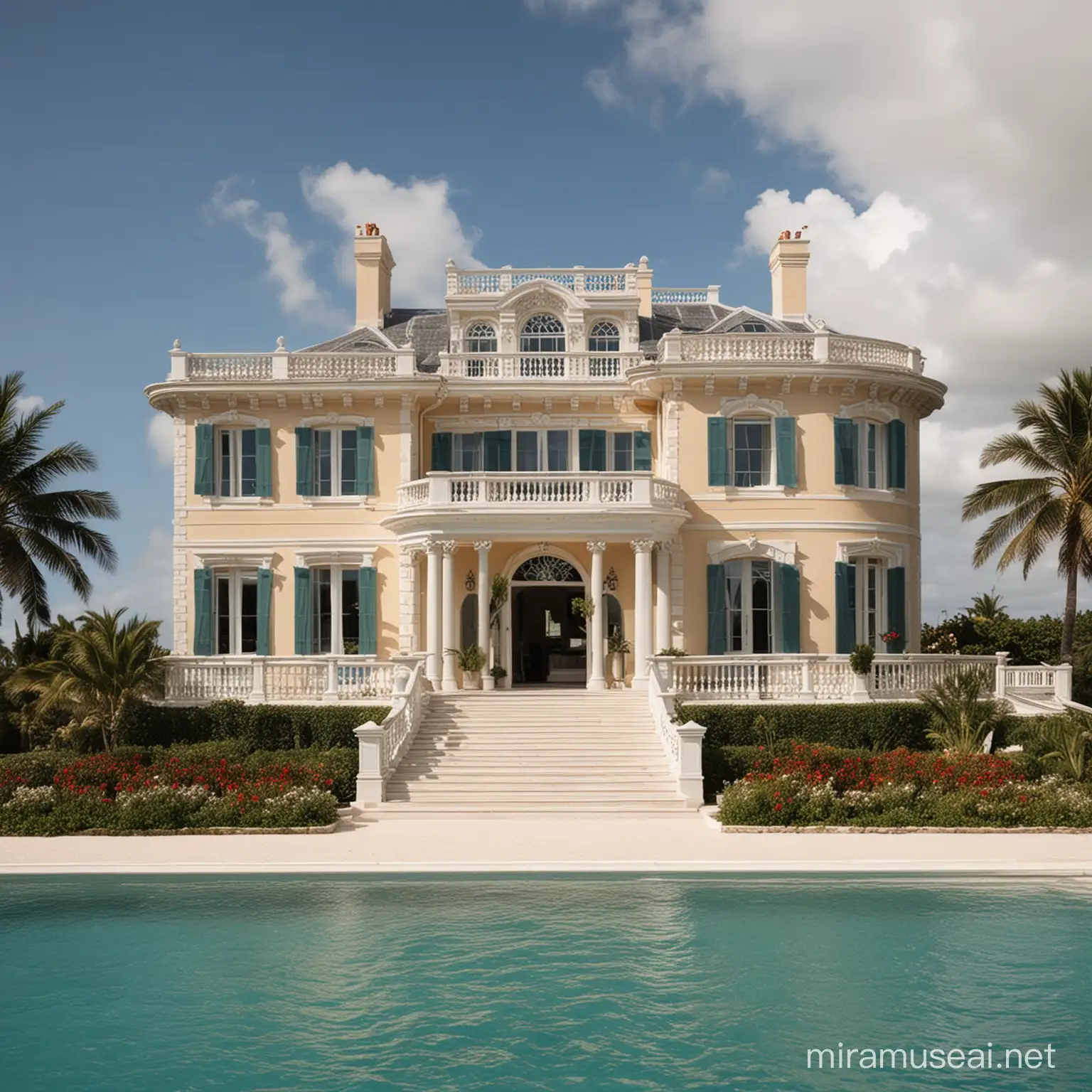 Luxurious TwoStory Island Mansion Opulent Architecture and Surrounding Natural Beauty