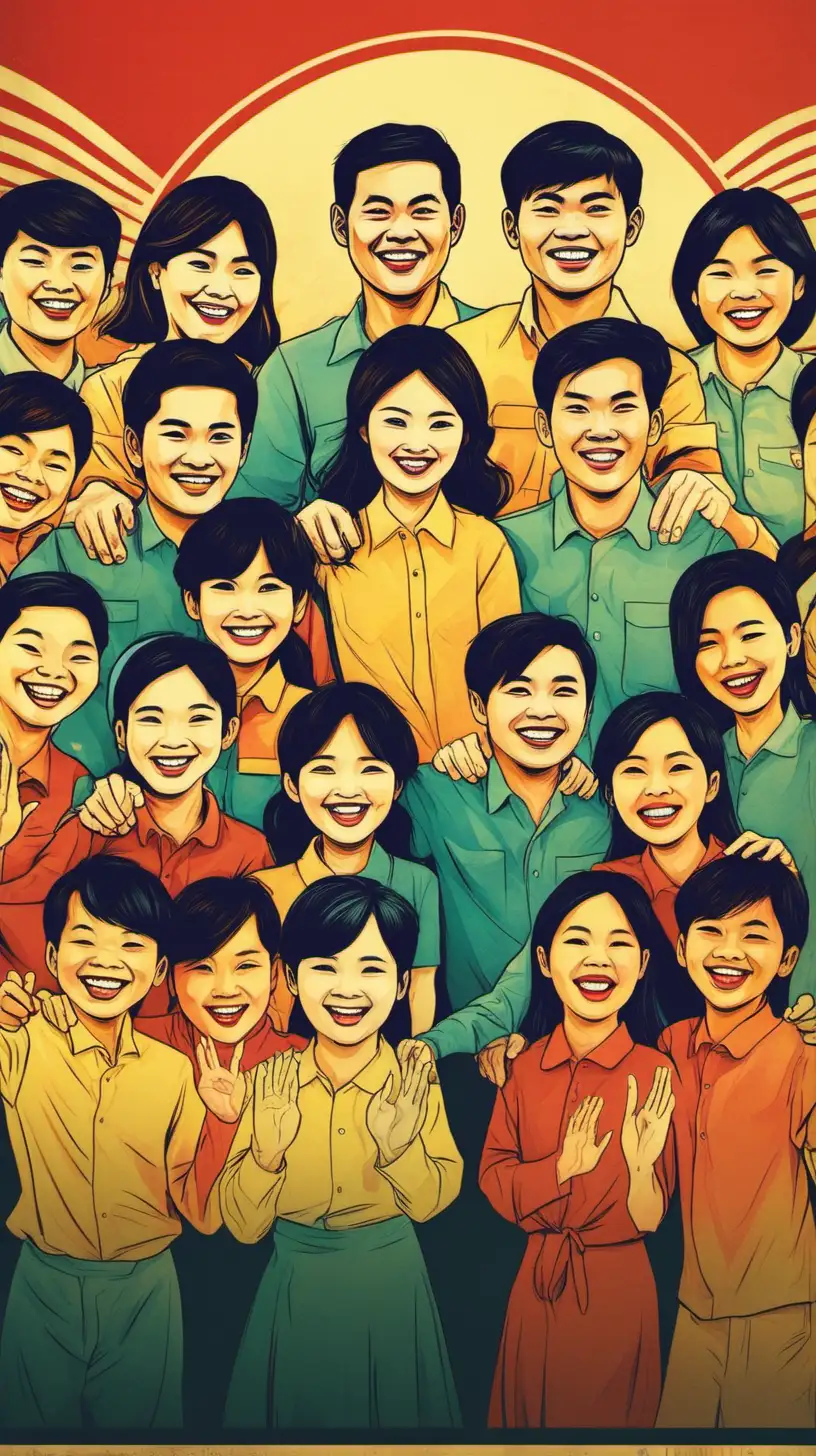 poster that shows group of happy vietnamese people joining hand