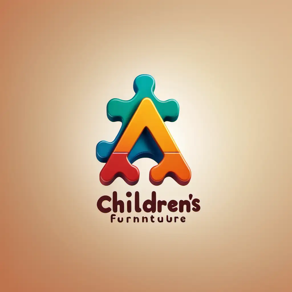用字母a和k的融合来创作一个儿童家具公司的logo，把拼图的元素融入logo中，logo需要充满童趣，立体感强，饱和度高，高级感