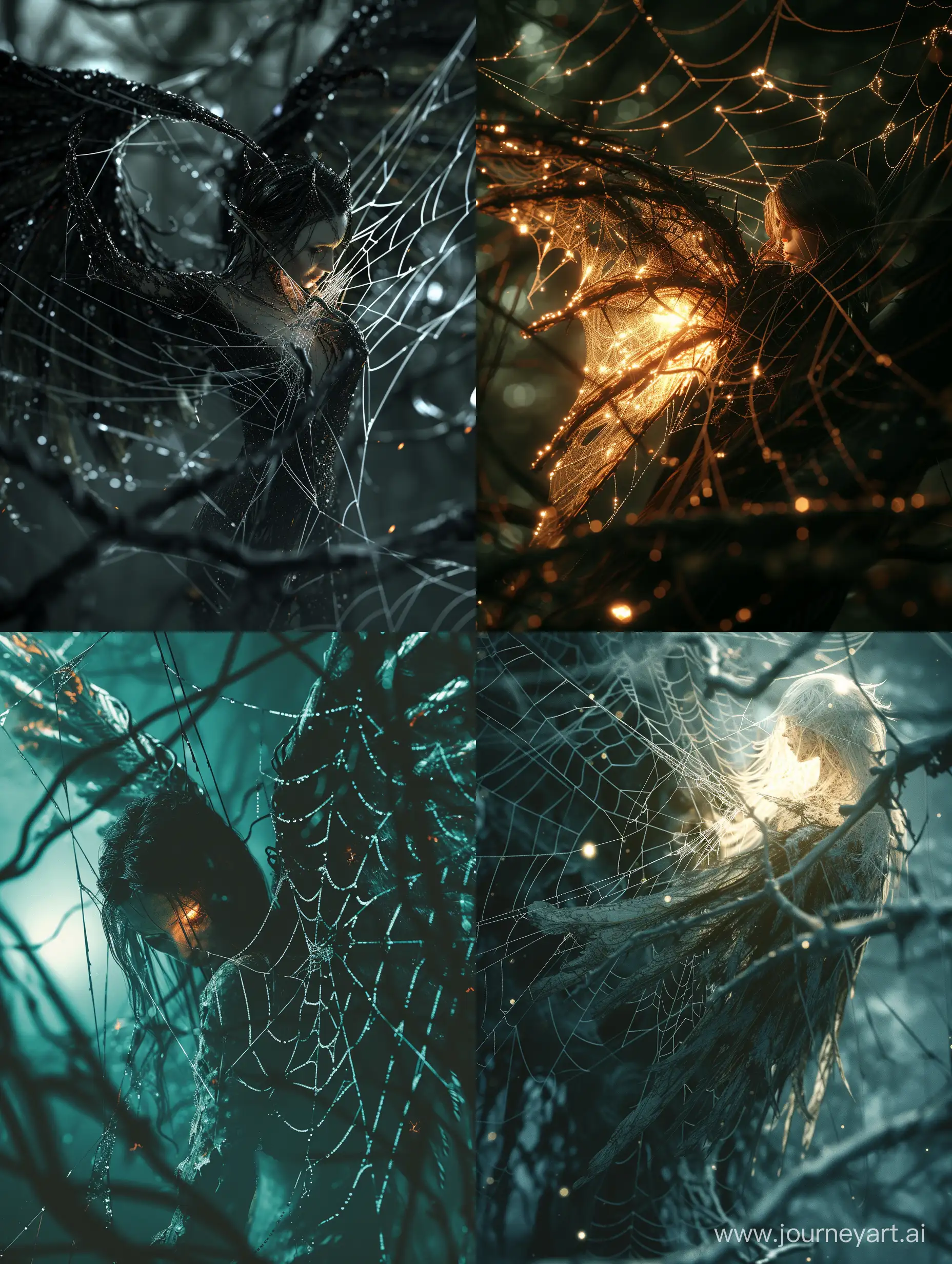 Intricate-Fantasy-Illustration-Demonic-Winged-Woman-Caught-in-Spiderweb