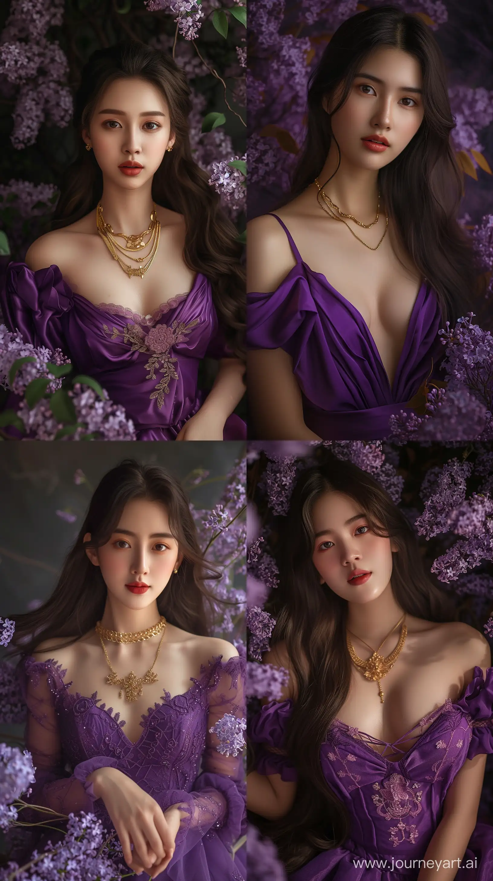 Stunning-Indonesian-Woman-in-Purple-Dress-with-Lilac-Flowers