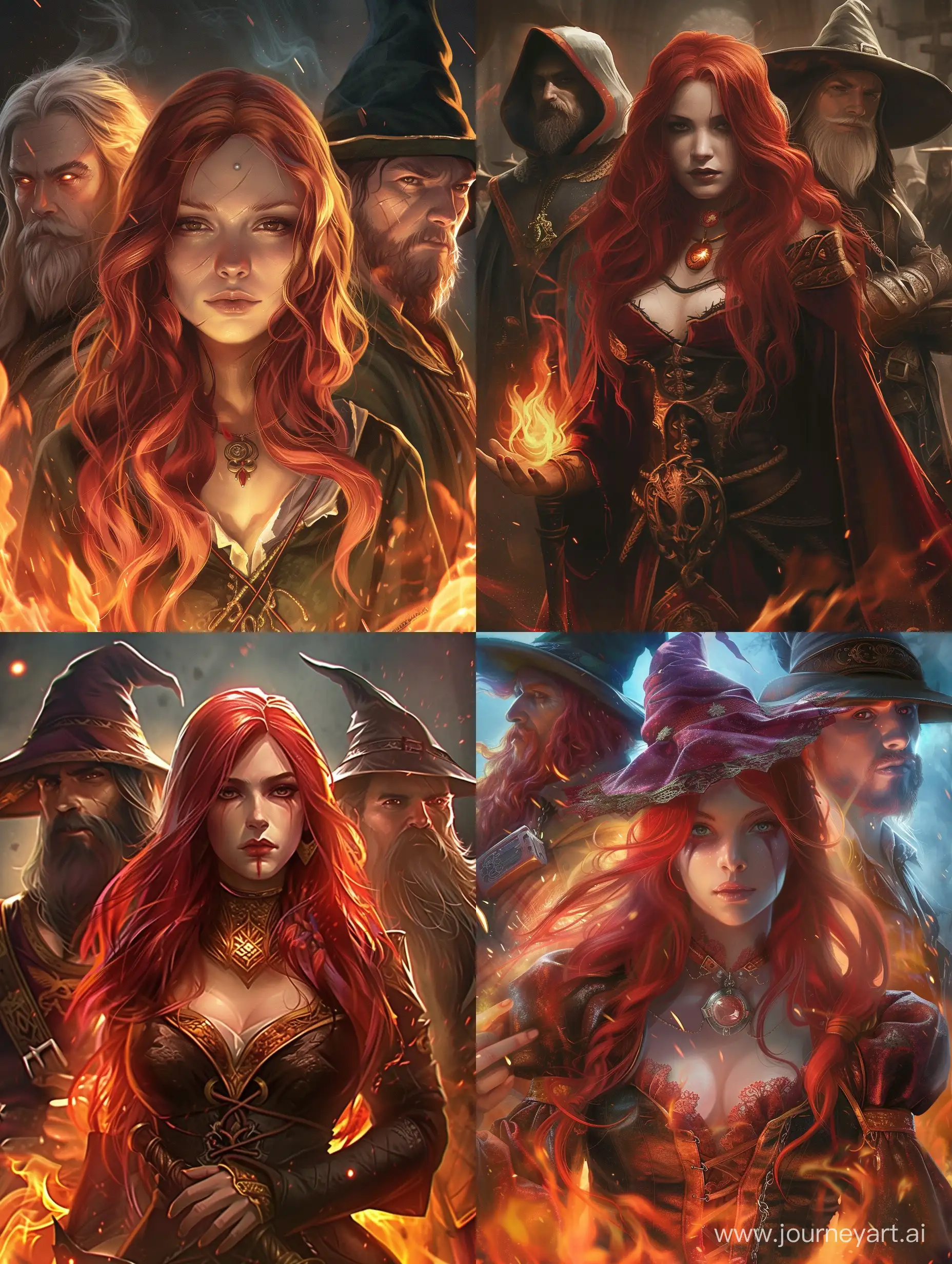 Fantasy, romance девушка с рыжыми волосами и двое мужчин магов, огненная страсть 