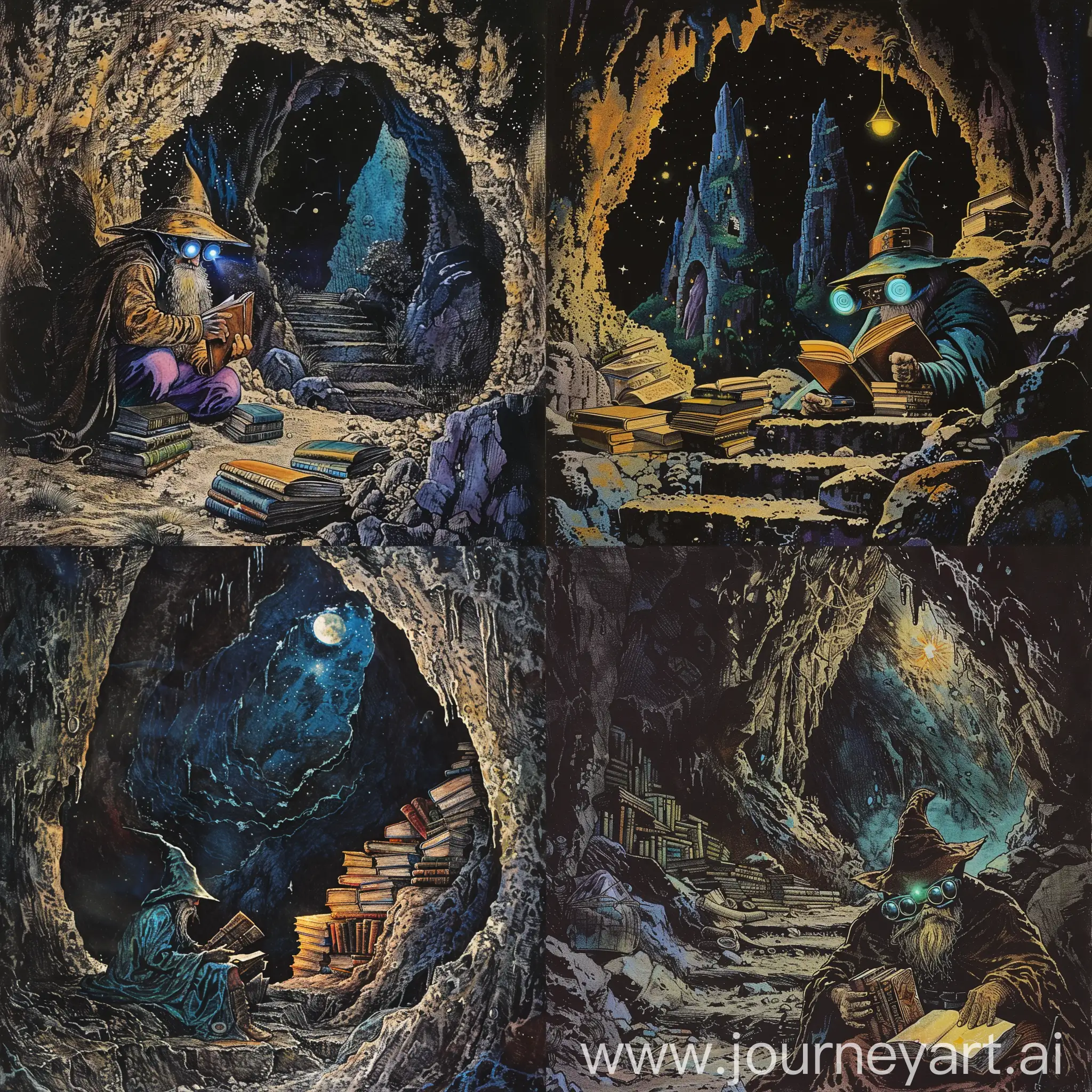 Wizard-Studying-Books-in-Dark-Fantasy-Cave-Zdzisaw-Beksiski-Style-Art