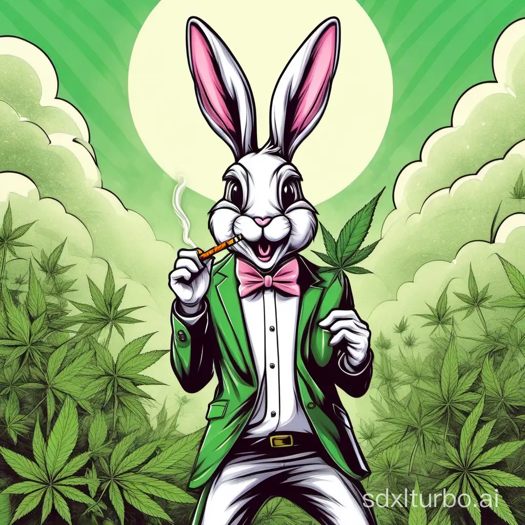 An Easter bunny with a cannabis joint in his mouth