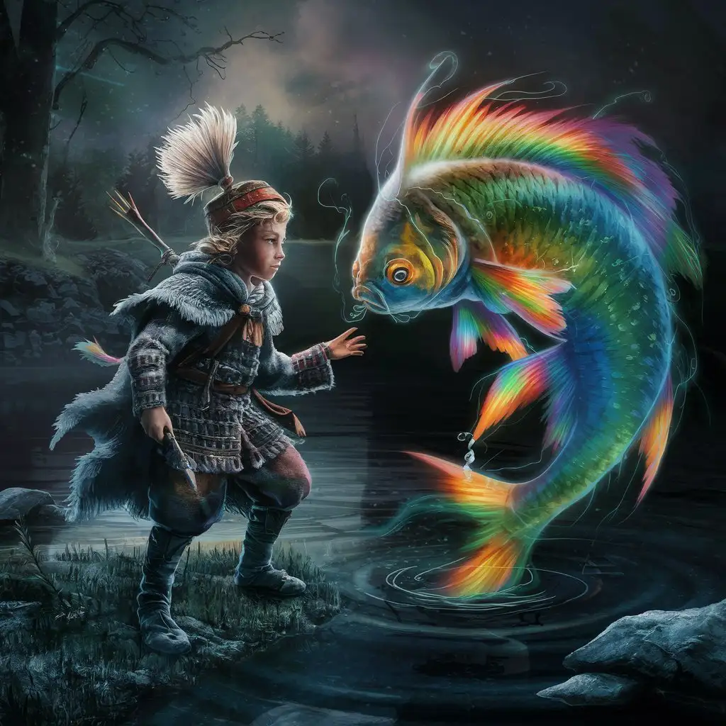Rainbow Catfish Encounter Ancient Prussian Warrior Seeking Wisdom