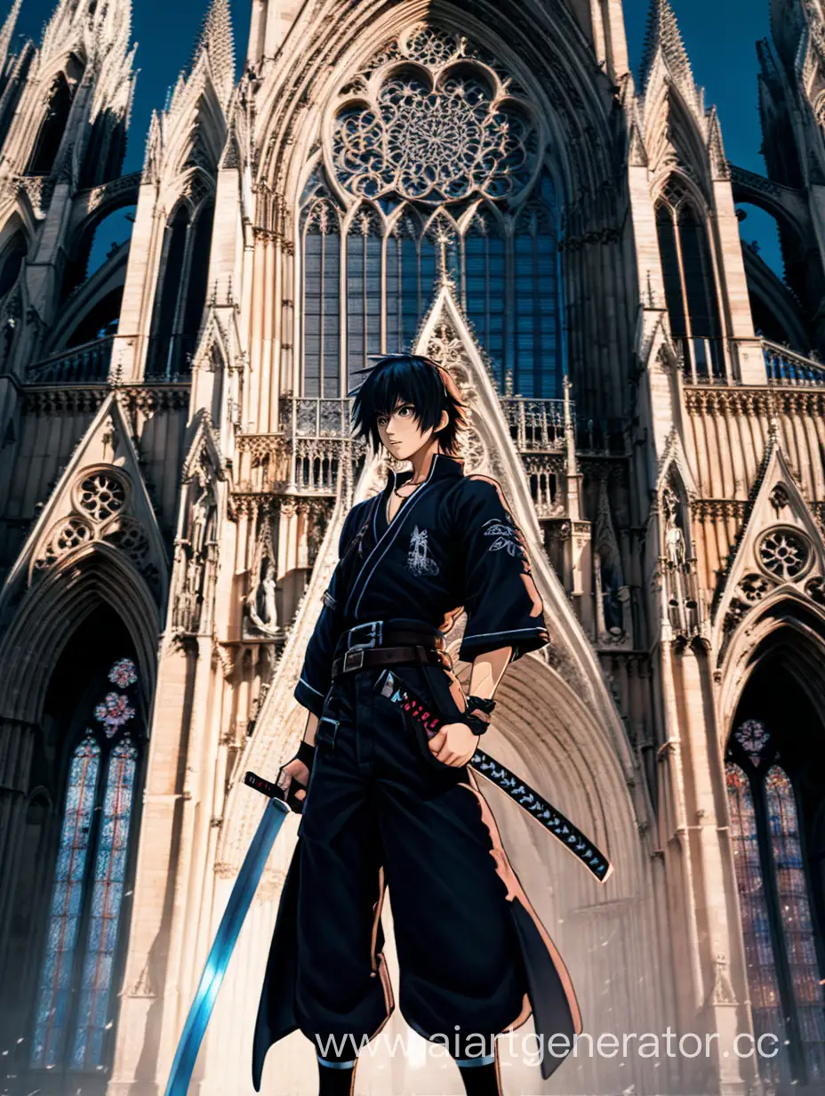 Mysterious-Anime-Swordsman-at-Gothic-Cathedral