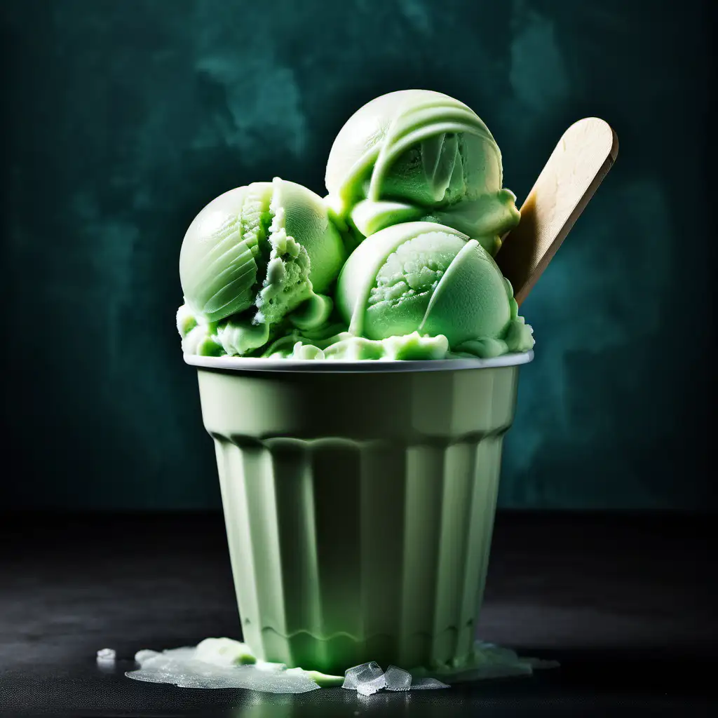 Create an image of creamy green Italian ice scoops in a cup