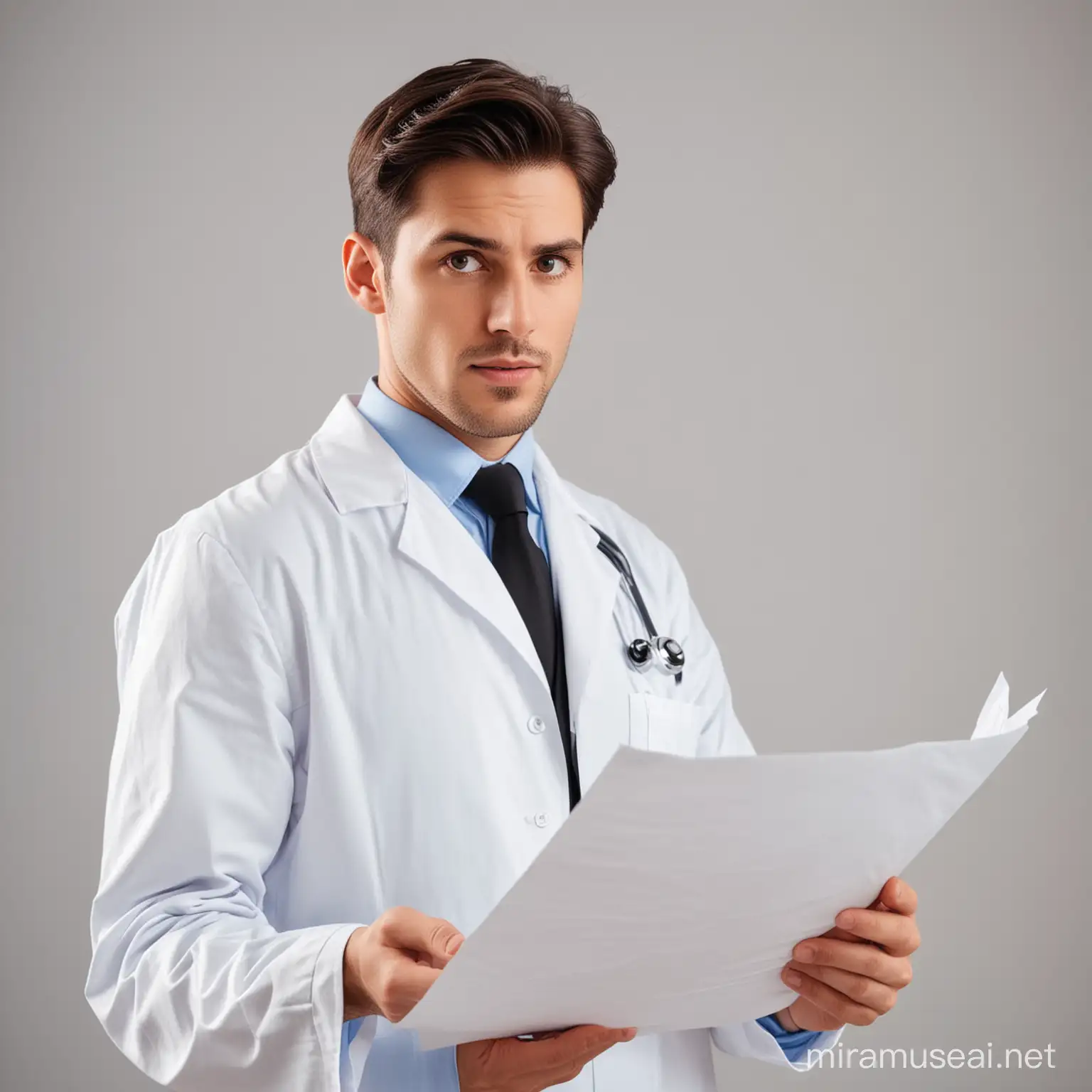 Focused Male Doctor Examining Patient Notes