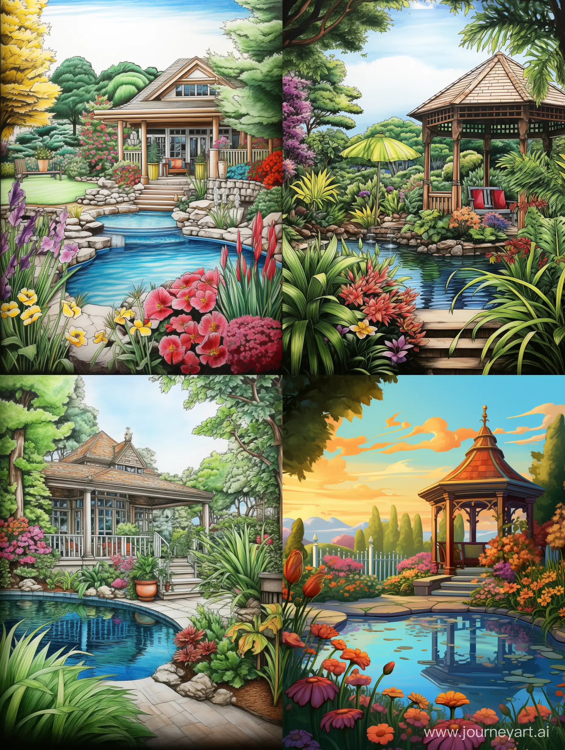 Tranquil-Garden-Oasis-with-Gazebo-and-Pool-Serene-Landscape-Art