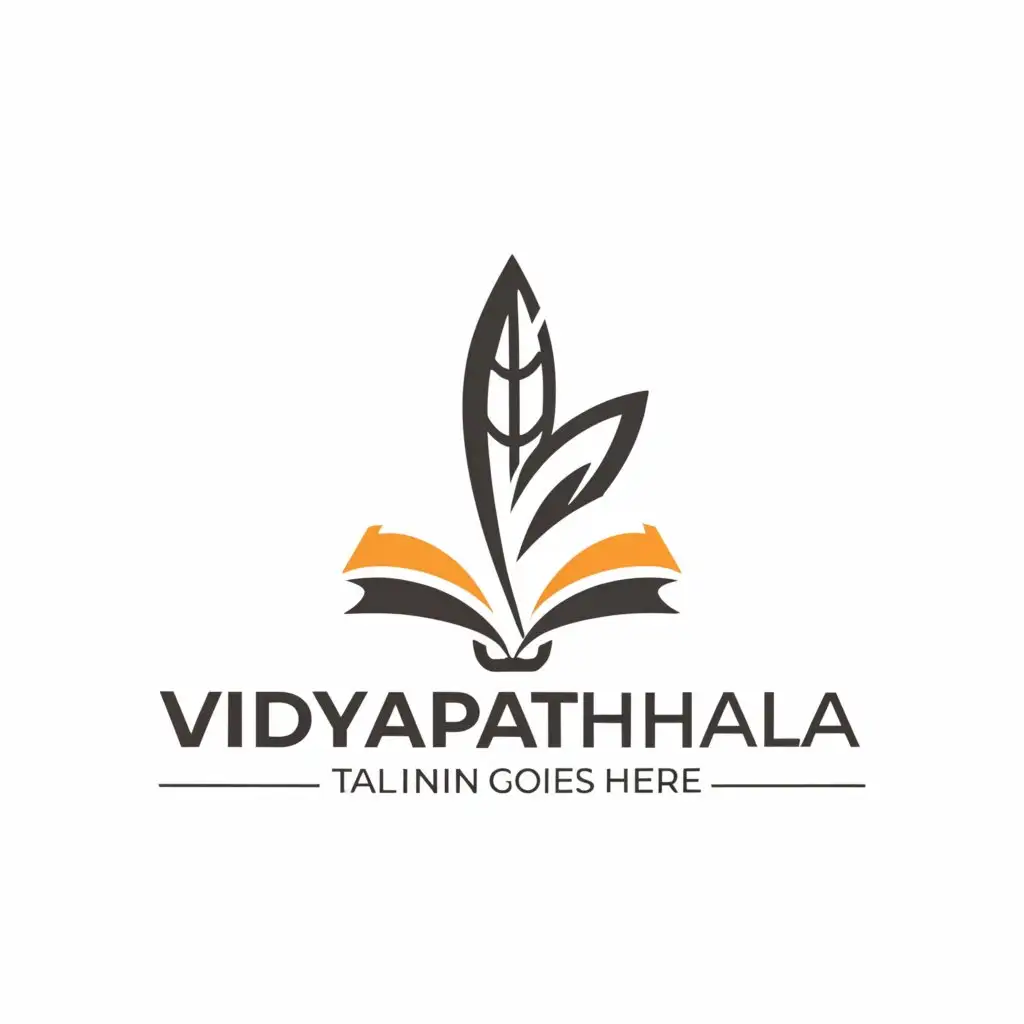 a logo design,with the text "VidyaPathshala", main symbol:Pen with books or open book .,Moderate,be used in Education industry,clear background