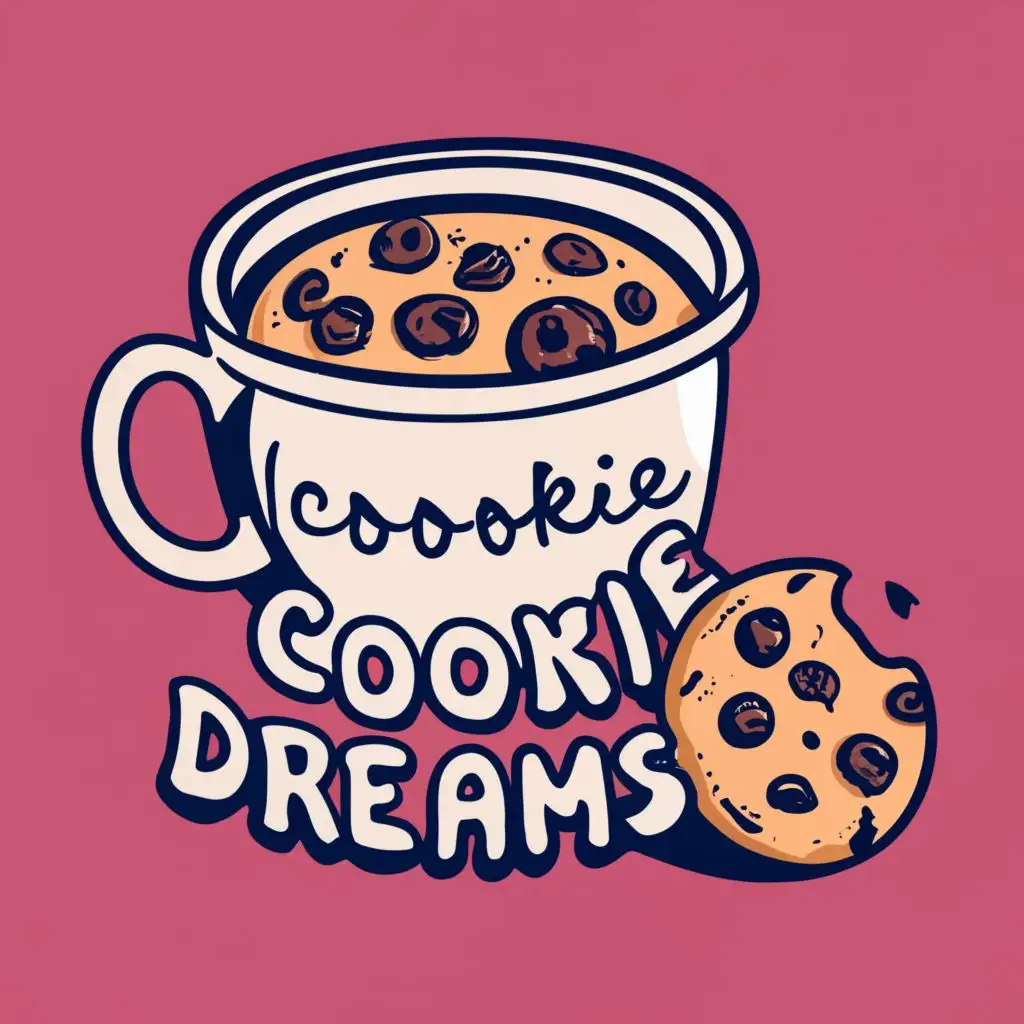 logo, cookie, tea cup, with the text "Cookie Dreams", typography