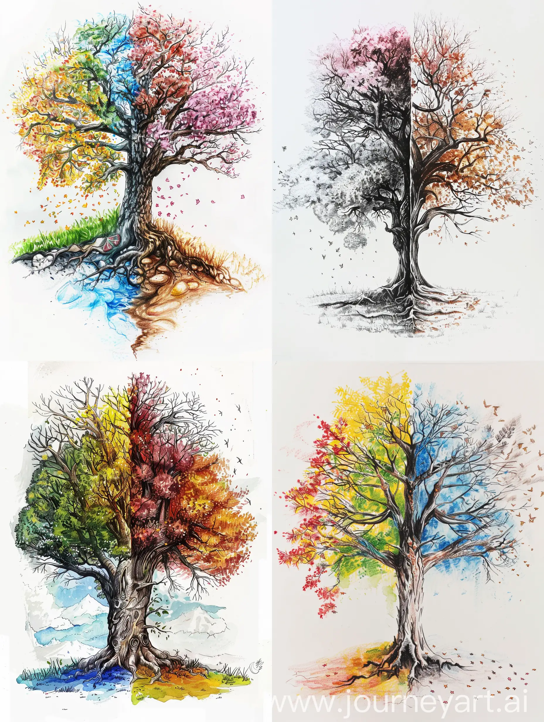 рисунок на котором изображено дерево и поделено на четыре времени года