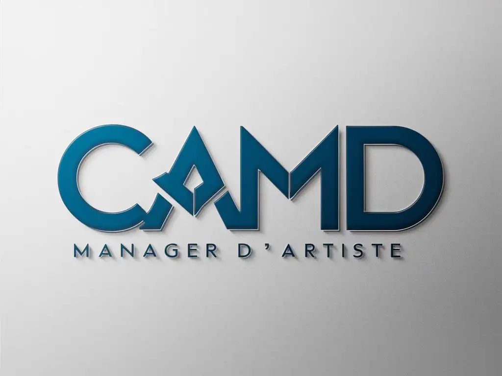 Je veux un logo de manager d'artiste avec ces lettres C.A.M.D, 
colleur bleu sur du blanc 