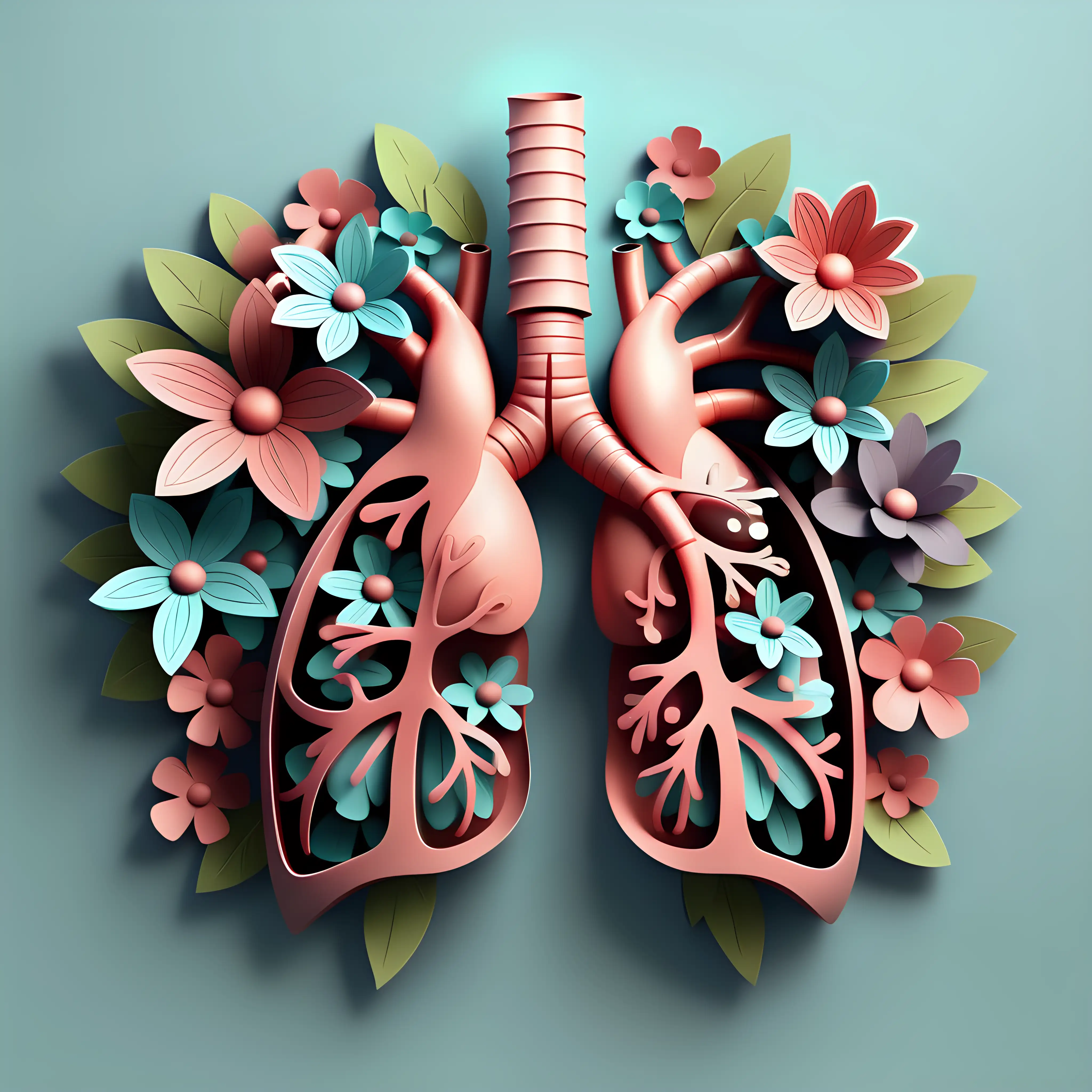 Vibrant Floral Lung 3D Style Clipart on Transparent Background