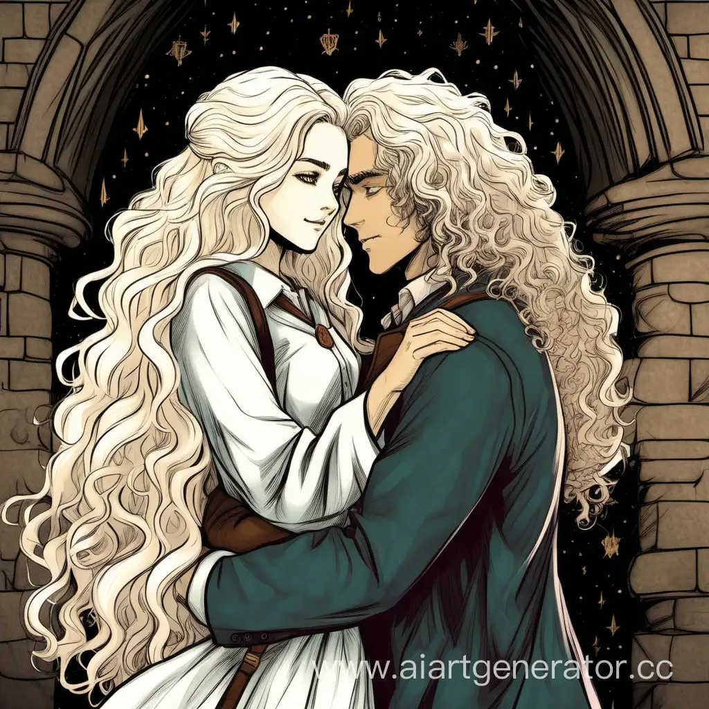 Embracing-Moment-between-WhiteHaired-Girl-and-CurlyHaired-Man-at-Hogwarts
