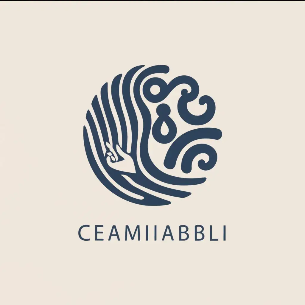 a logo design,with the text "CeramicAbili", main symbol:generate a logo representing an abstract shape that recalls the silhouette of a ceramic artifact. The elegant lines and hands shaping it suggest the artistic and creative nature of ceramics, while the color of majolica and social inclusion evokes the clay used to create the works.,Moderate,clear background
