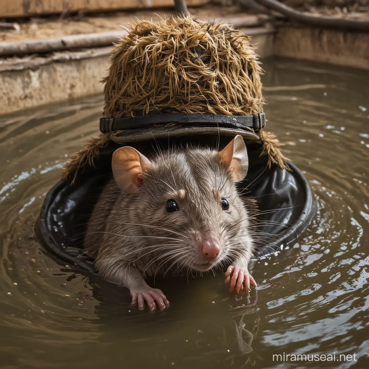 Rat in a Cesspool Wearing Russian Soldier Hat
