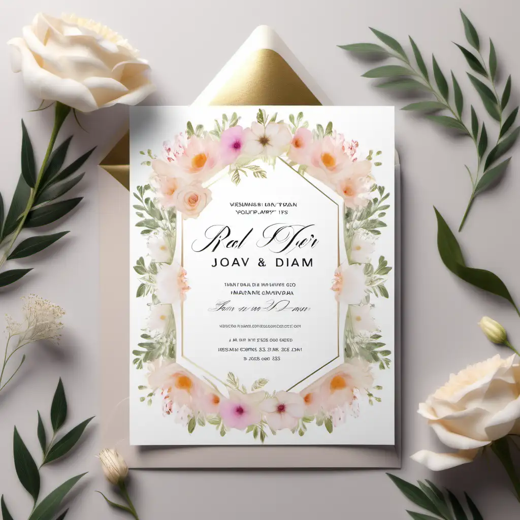 Elegant Wedding Invitation Mockup with Real Floral Surroundings