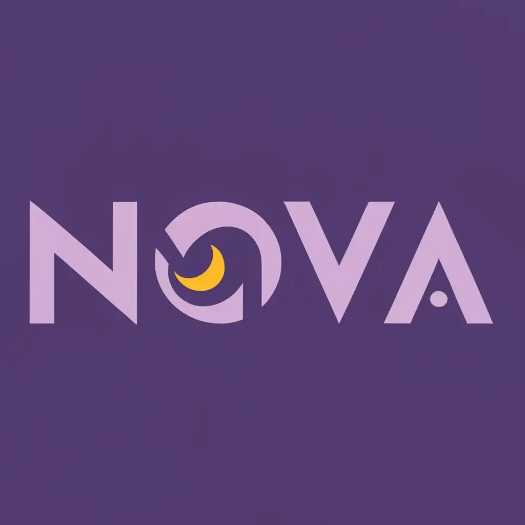logo, Make the logo a supernova/ MAKE A STAR AND A MOON, and keep the colorscheme to BLACK AND Violet/dark purple with a couple of differentiating darker shades,  Make the logo look modern and streamlined, Spell out the word NOVA in the LOGO but not too big in comparison to the rest of the logo, with the text "Nova Status", typography, be used in Entertainment industry, Spell the word SATUS underneath NOVA and make it smaller and center it underneath,