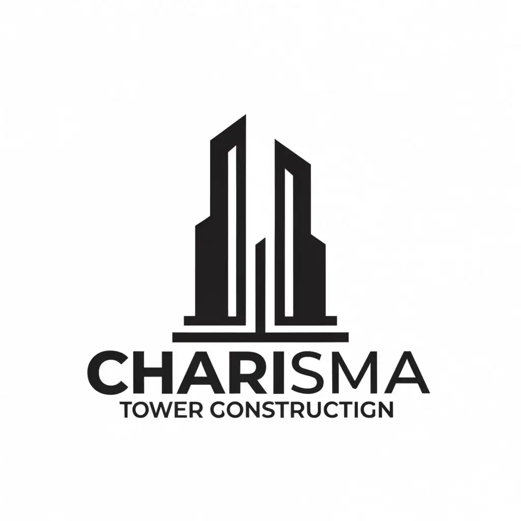 a logo design,with the text "Charisma Tower Construction", main symbol:horizontal line stacking vertically creating two silhouettes of a Highrise building,Minimalistic,be used in Retail industry,clear background